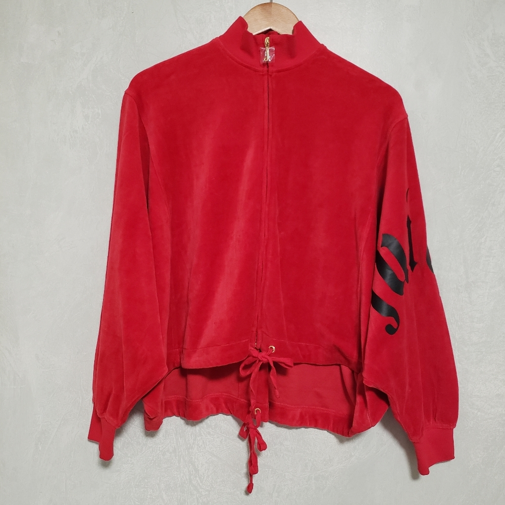 Juicy Couture Red Track Velour Batwing Zip Up Jacket